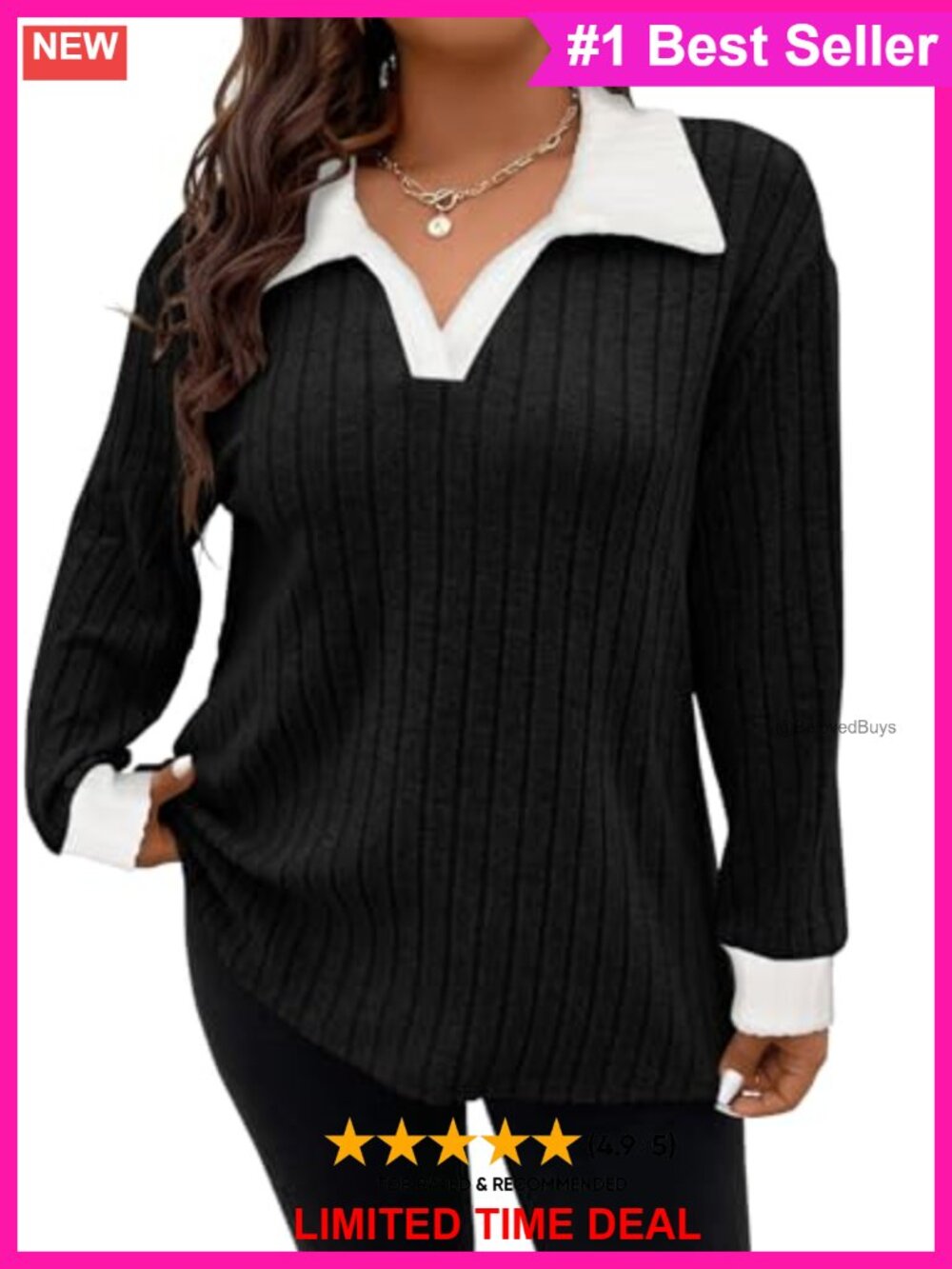 Plus Size Knit Sweater V-Neck Long Sleeve Lightweight Tunic Top